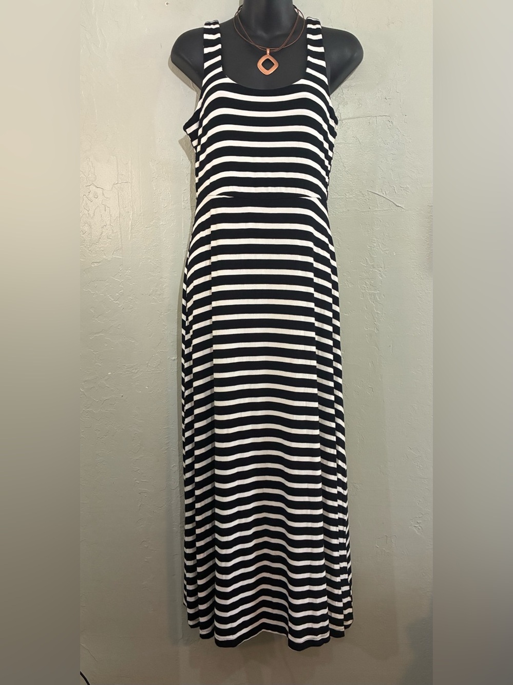 Old Navy Black and White Striped Tank Maxi Dress